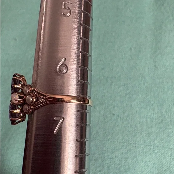 Vintage/Antique Amethyst, Opal, Seed Pearls Ring In Solid Yellow Gold - Picture 3 of 8